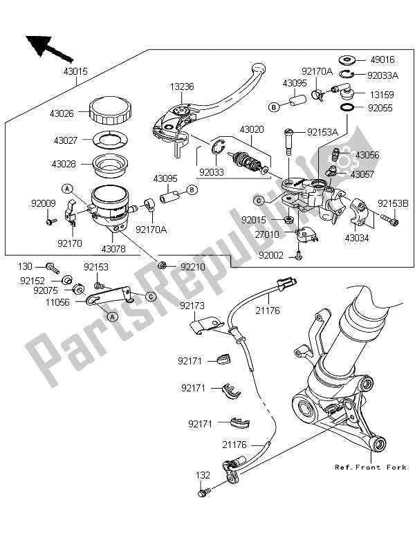 All parts for the Front Master Cylinder of the Kawasaki Z 1000 SX ABS 2012