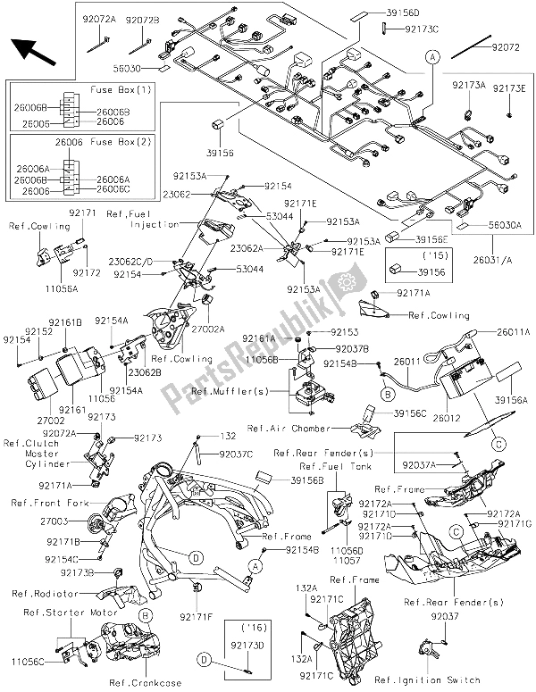 Todas las partes para Equipo Eléctrico Del Chasis de Kawasaki Ninja H2 1000 2015