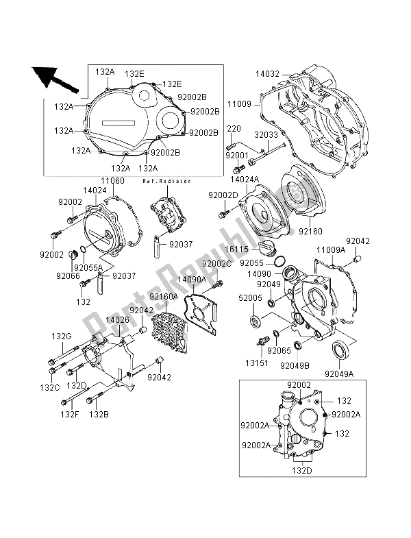 All parts for the Engine Cover of the Kawasaki ZZR 1100 1995