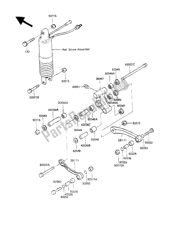 Alle onderdelen voor de Suspensie van de Kawasaki GPX 600R 1990