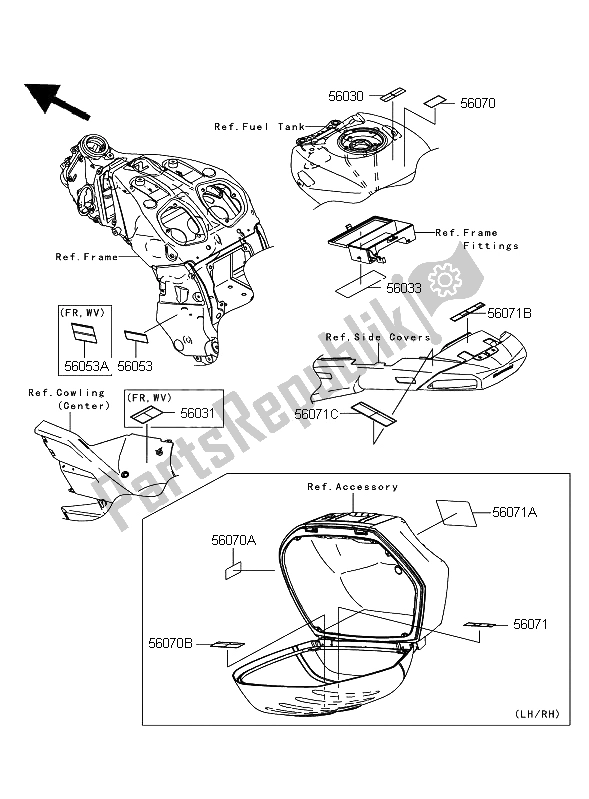Alle onderdelen voor de Etiketten van de Kawasaki 1400 GTR 2008