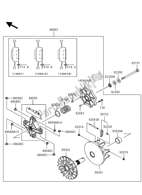 All parts for the Drive Converter of the Kawasaki KVF 360 4X4 2010