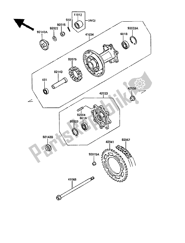 Tutte le parti per il Mozzo Posteriore del Kawasaki KLR 650 1987