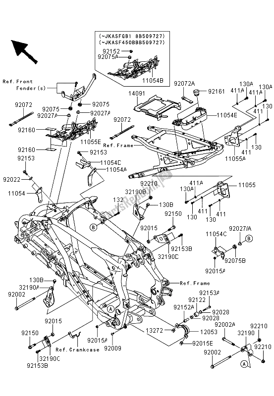 All parts for the Frame Fittings of the Kawasaki KFX 450R 2008