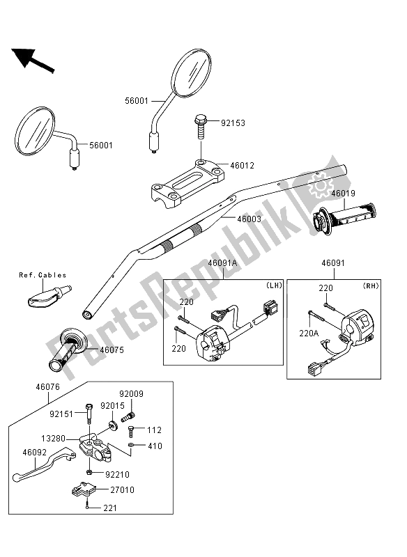 All parts for the Handlebar of the Kawasaki KLX 250 2013