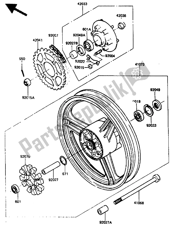 Todas las partes para Buje Trasero de Kawasaki ZX 400 1987