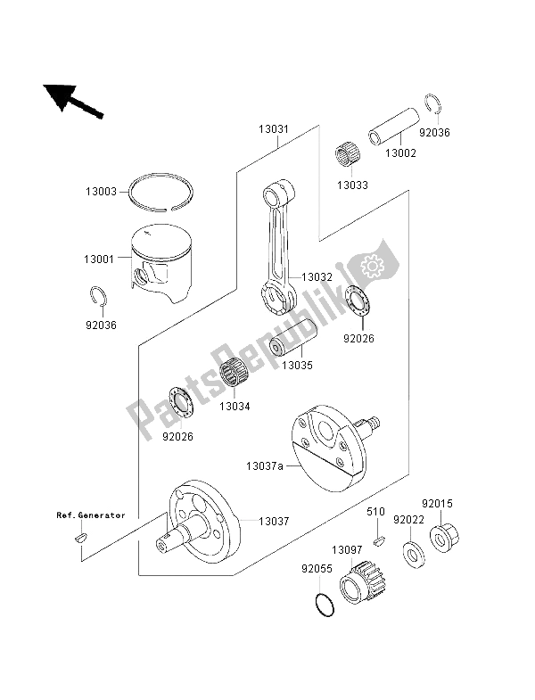 All parts for the Crankshaft & Piston of the Kawasaki KX 125 2001