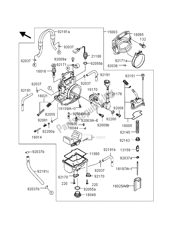 Toutes les pièces pour le Carburateur du Kawasaki KX 125 2000