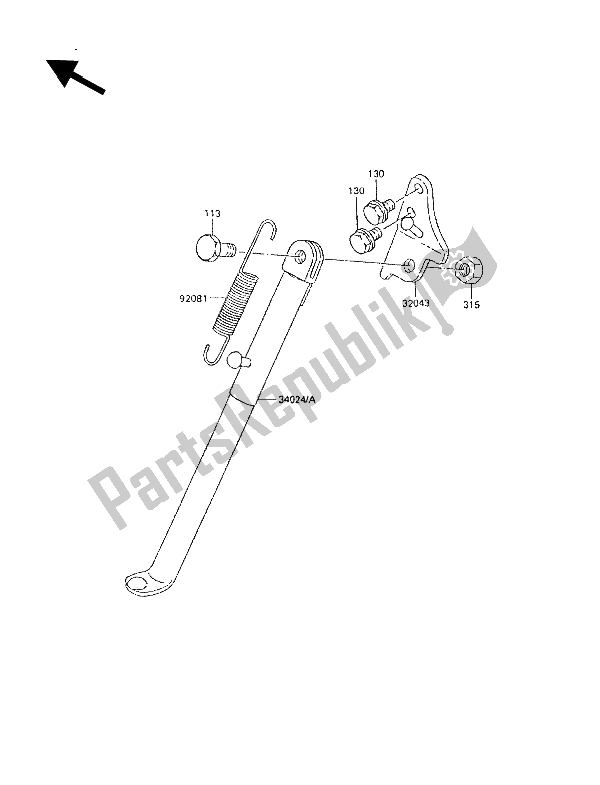 All parts for the Stand(s) of the Kawasaki KX 80 1989