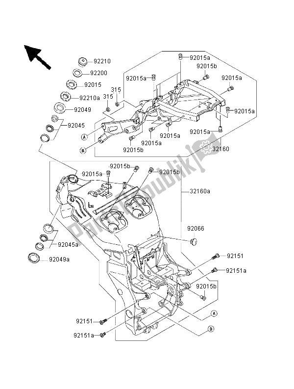 All parts for the Frame of the Kawasaki Ninja ZX 12R 1200 2000