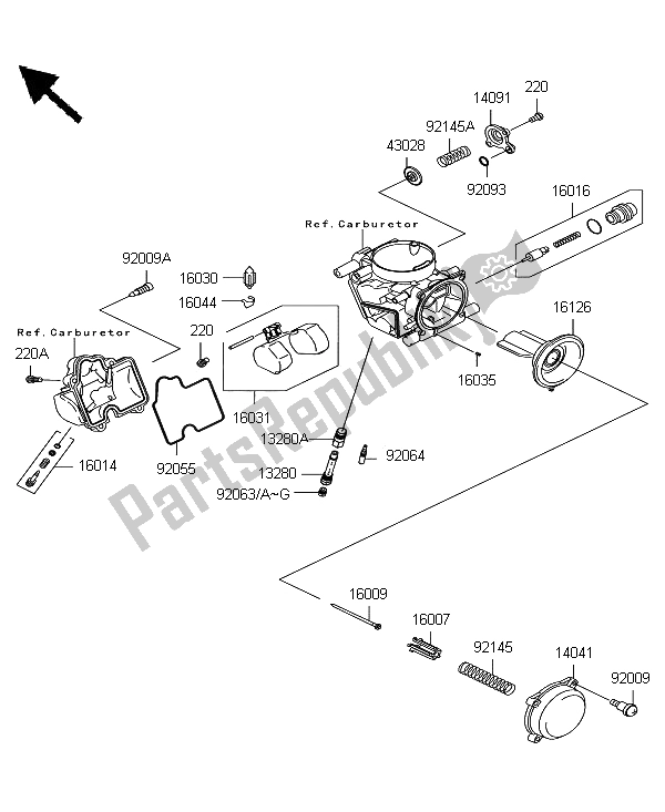 All parts for the Carburetor Parts of the Kawasaki KVF 650 4X4 2013