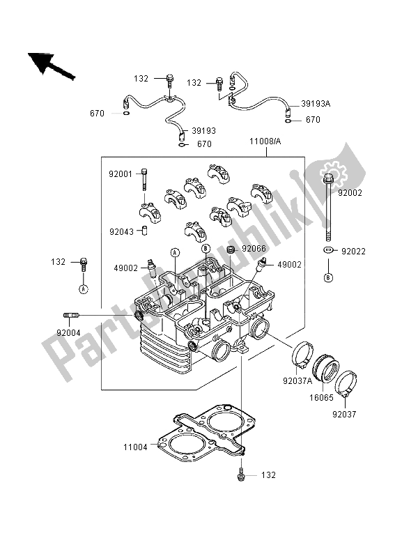 Tutte le parti per il Testata del Kawasaki ER 5 500 1997