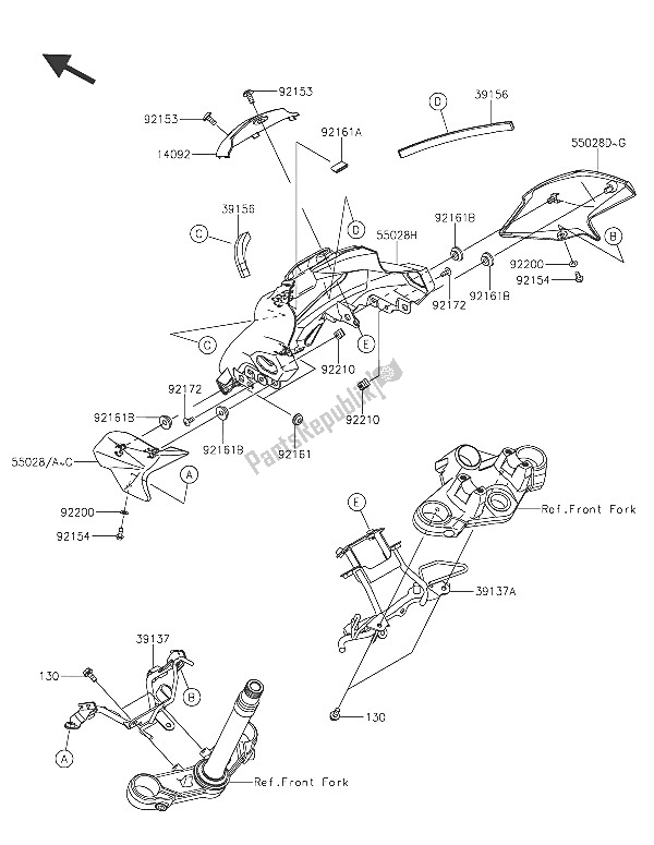 All parts for the Cowling of the Kawasaki Z 250 SL 2016