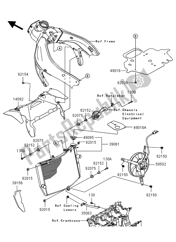 All parts for the Radiator of the Kawasaki Ninja ZX 6R 600 2011