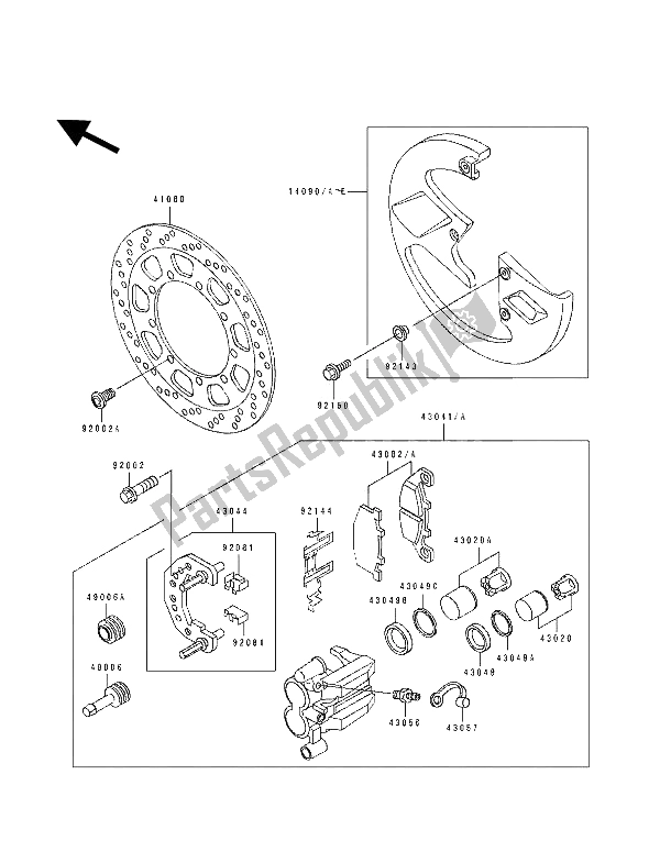 All parts for the Front Brake of the Kawasaki KLE 500 1992