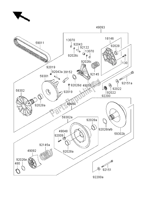 Todas las partes para Convertidor De Accionamiento de Kawasaki KVF 400 4X4 2000