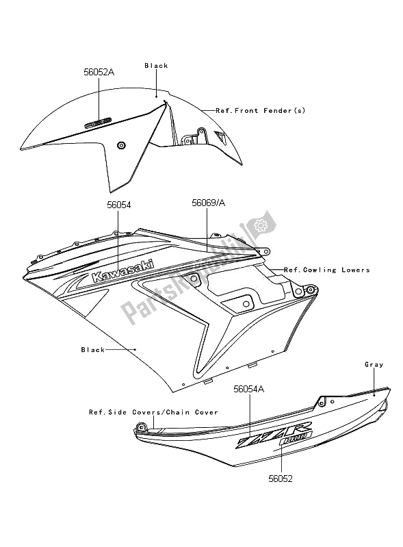 All parts for the Decals (gray) of the Kawasaki ZZR 1400 ABS 2010