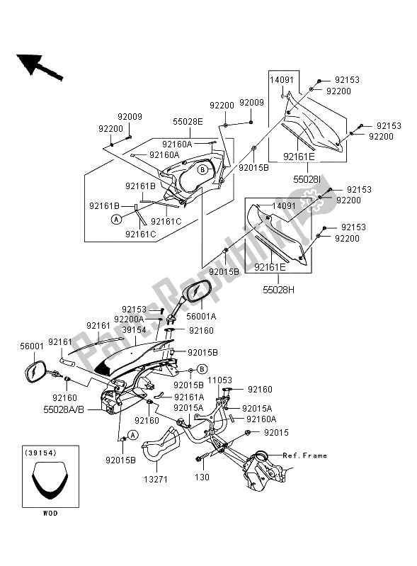 Alle onderdelen voor de Motorkap (bovenste) van de Kawasaki ER 6F 650 2008