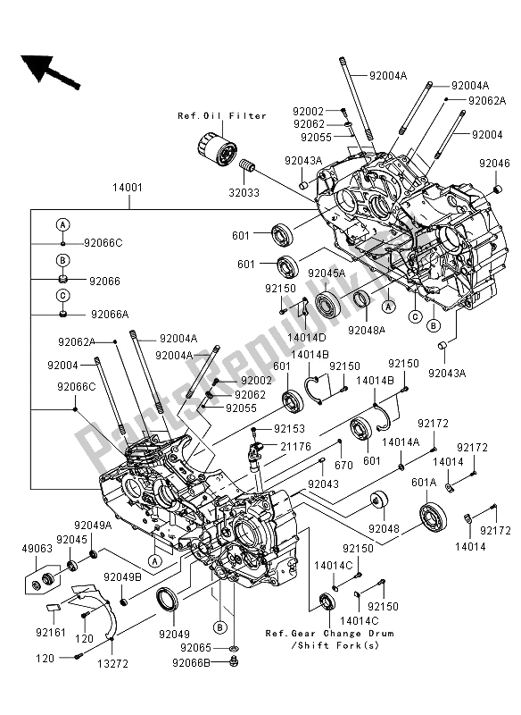 Todas as partes de Bloco Do Motor do Kawasaki VN 1700 Voyager ABS 2012