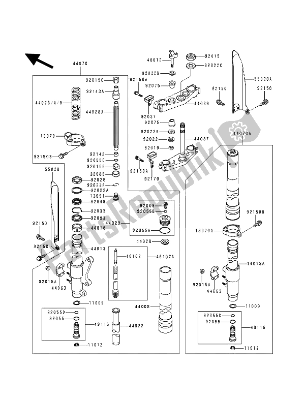 Tutte le parti per il Forcella Anteriore del Kawasaki KX 250 1994