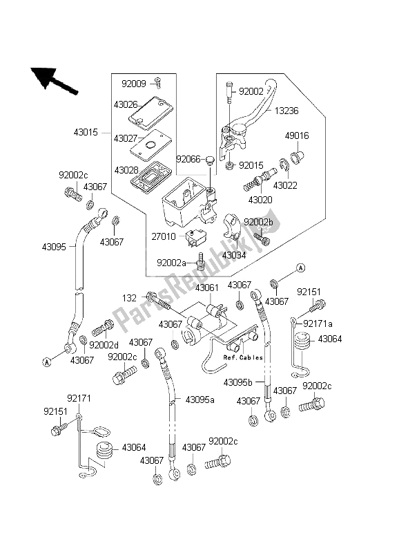 All parts for the Front Master Cylinder of the Kawasaki ZR 7S 750 2001