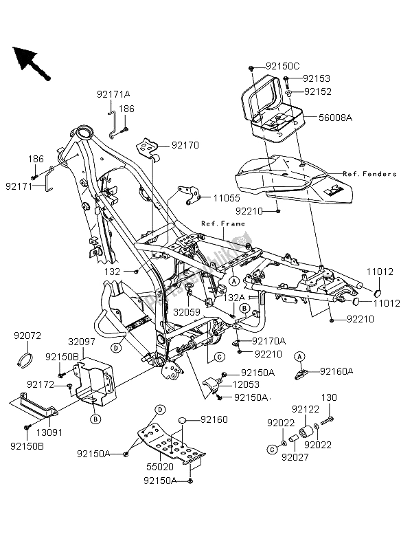 All parts for the Frame Fittings of the Kawasaki KLX 250 2012