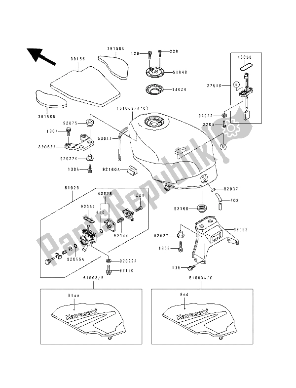 Wszystkie części do Zbiornik Paliwa Kawasaki ZZ R 600 1990