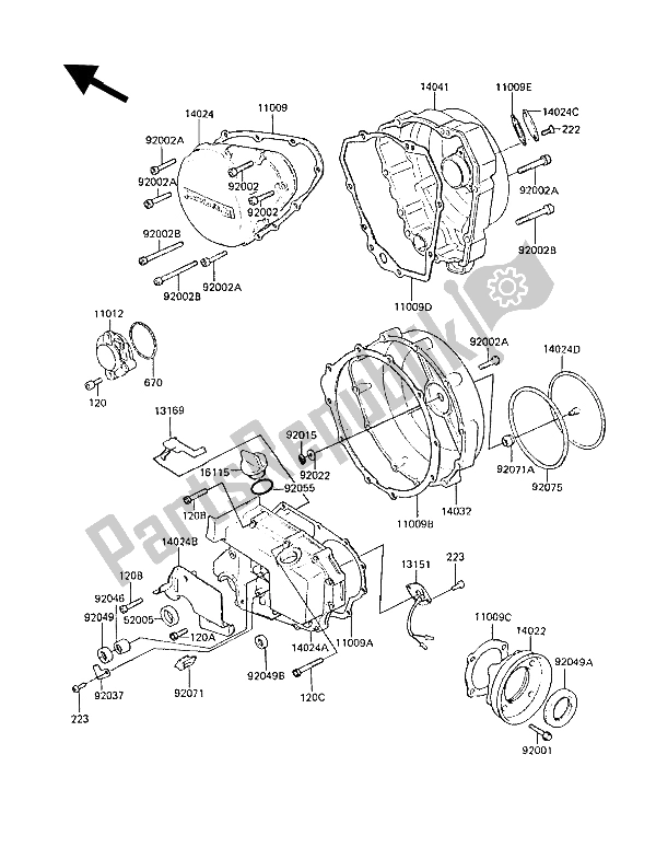 Alle onderdelen voor de Motorkap (pen) van de Kawasaki Z 1300 1989