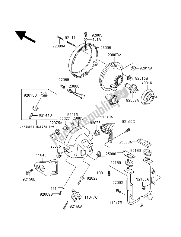 All parts for the Headlight of the Kawasaki Zephyr 1100 1995