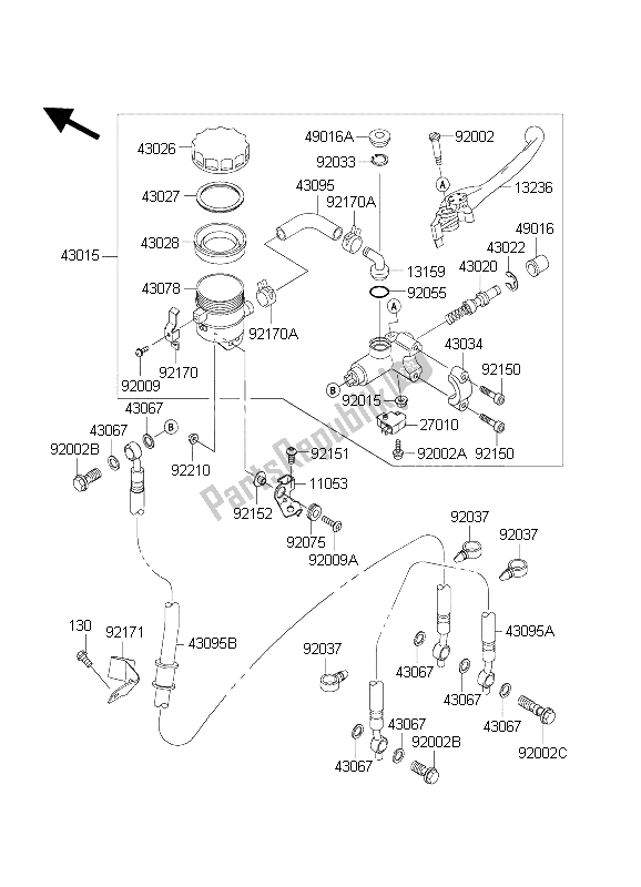 All parts for the Front Master Cylinder of the Kawasaki Ninja ZX 10 RR 1000 2004