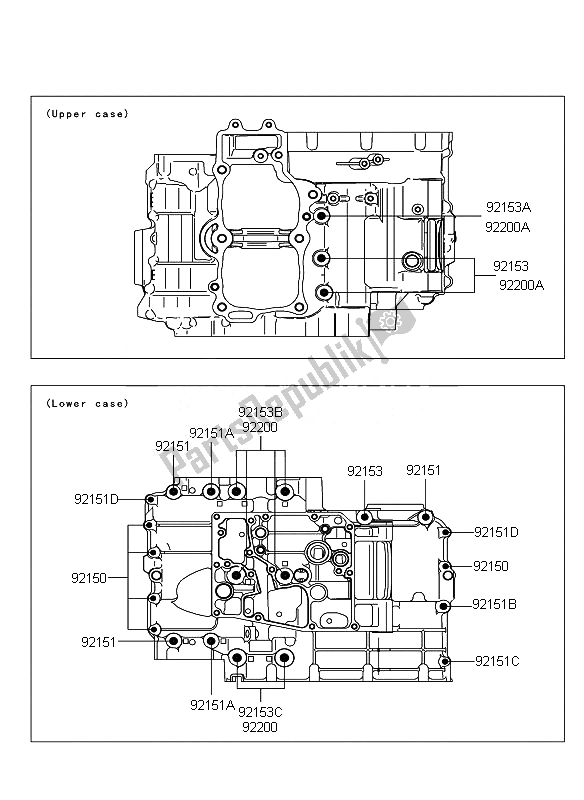 All parts for the Crankcase Bolt Pattern of the Kawasaki ER 6N ABS 650 2010