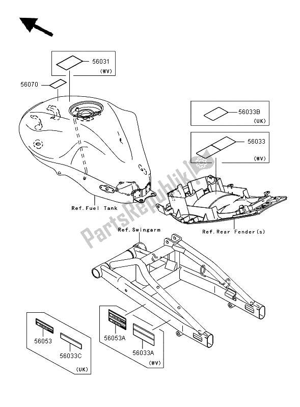 All parts for the Labels of the Kawasaki ER 6N ABS 650 2007