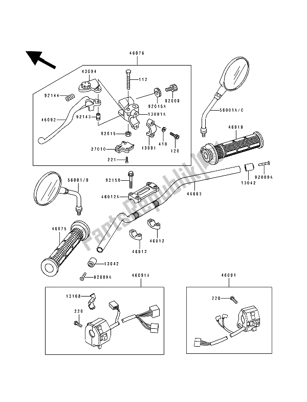 All parts for the Handlebar of the Kawasaki Zephyr 550 1994