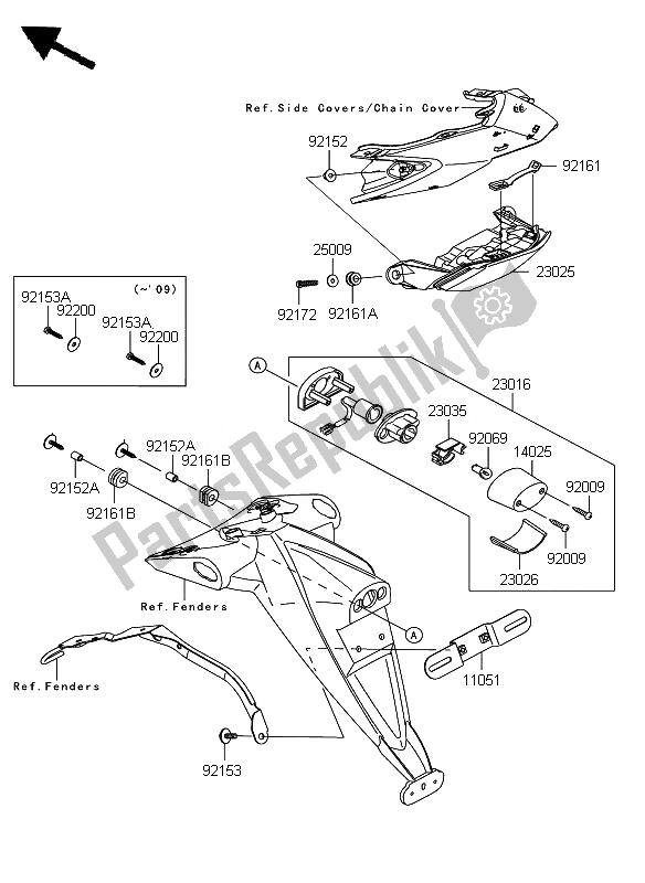 All parts for the Taillight of the Kawasaki Z 750 2007