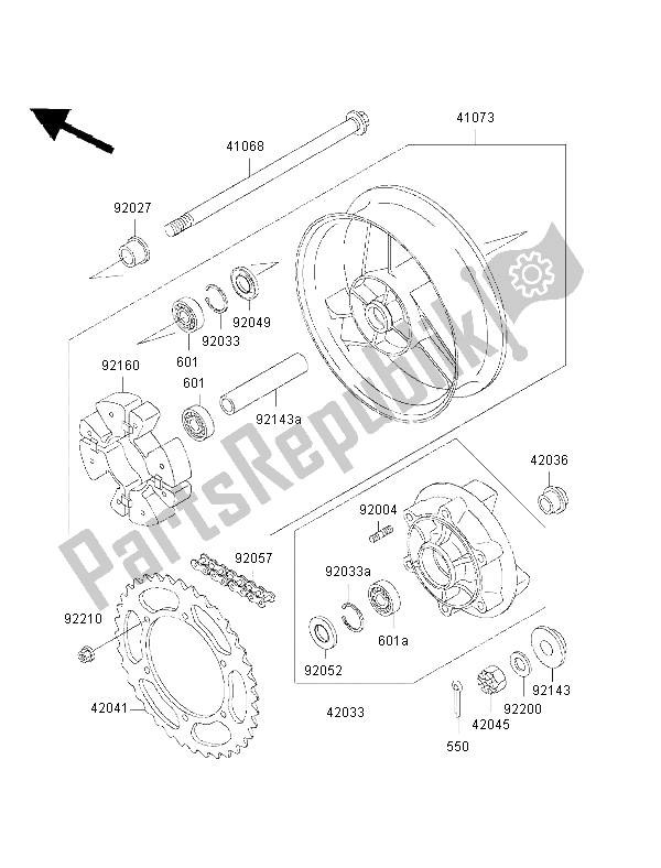 Toutes les pièces pour le Moyeu Arrière du Kawasaki ZZ R 600 2002