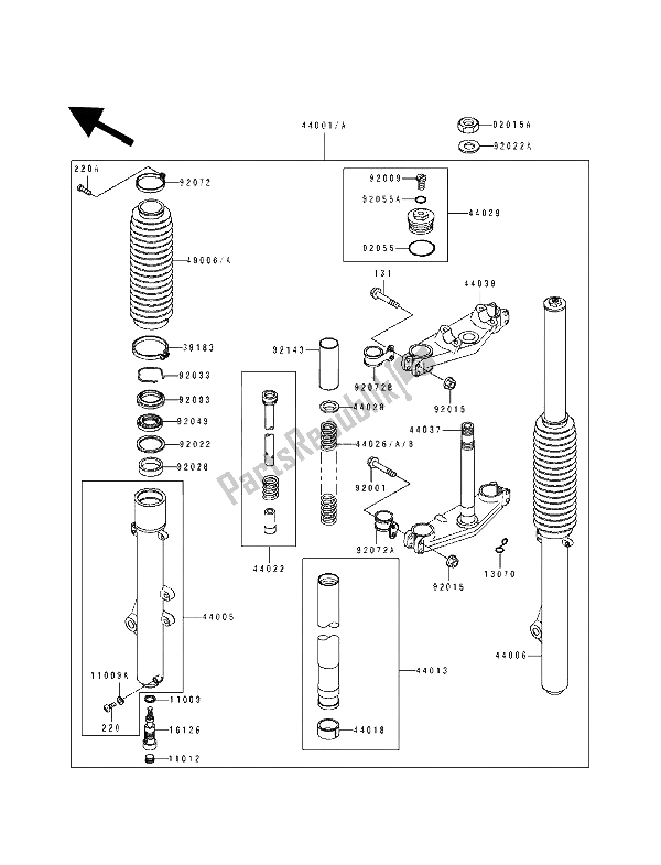 Alle onderdelen voor de Voorvork van de Kawasaki KDX 200 1989