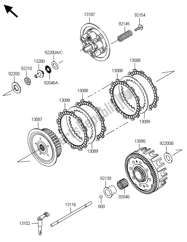 All parts for the Clutch of the Kawasaki KX 250F 2014