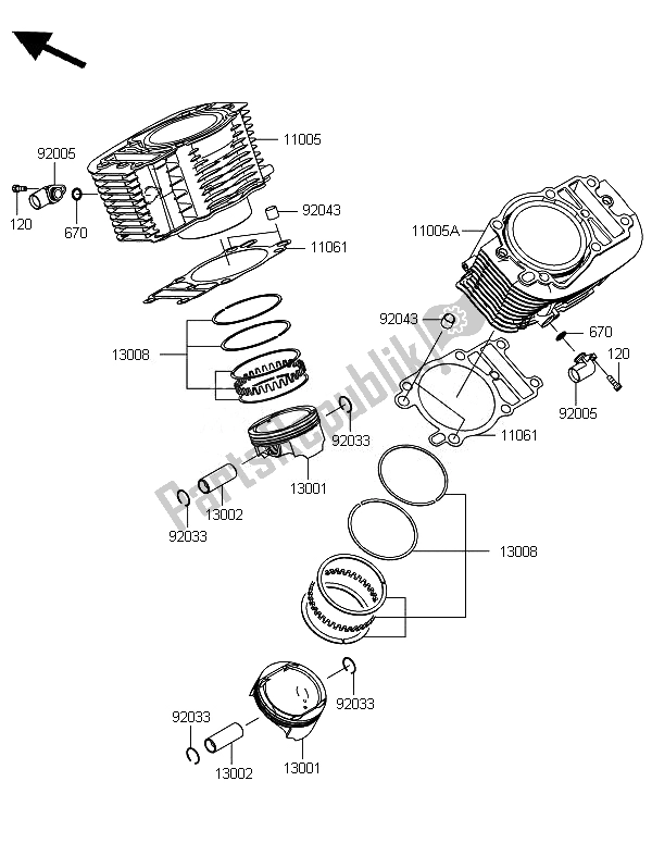 Toutes les pièces pour le Cylindre Et Piston (s) du Kawasaki VN 1700 Classic Tourer ABS 2014