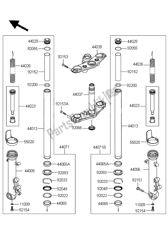 Alle onderdelen voor de Voorvork van de Kawasaki ER 6F ABS 650 2009