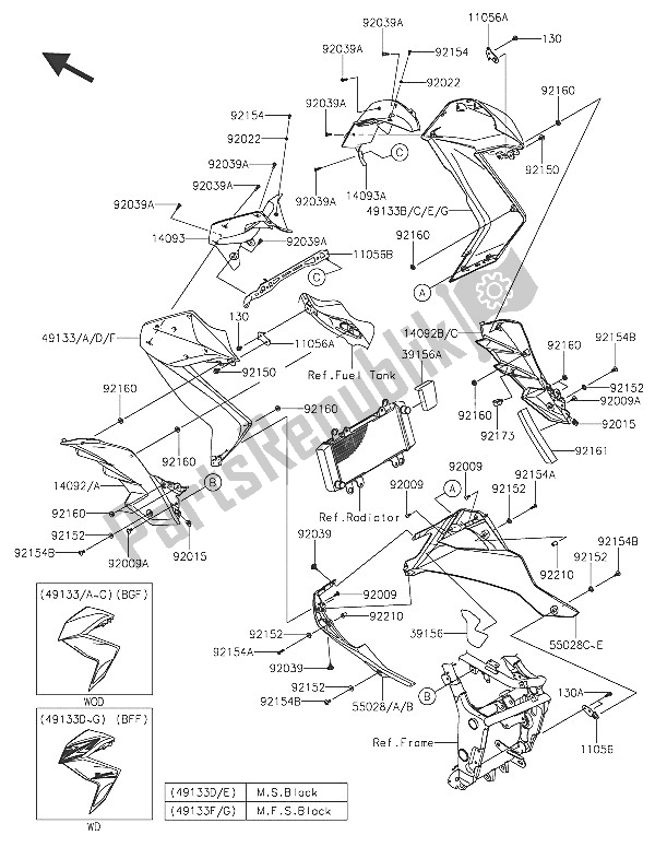 Todas las partes para Capota Baja de Kawasaki Z 300 ABS 2016