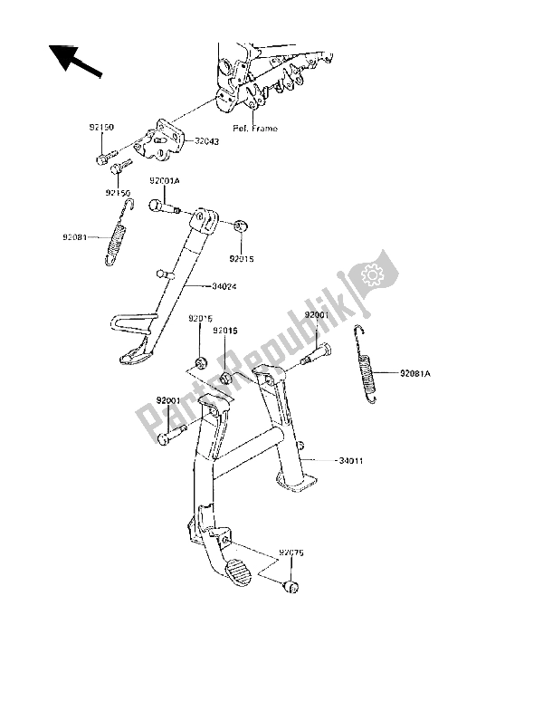 Tutte le parti per il Stand (s) del Kawasaki GPX 250R 1988