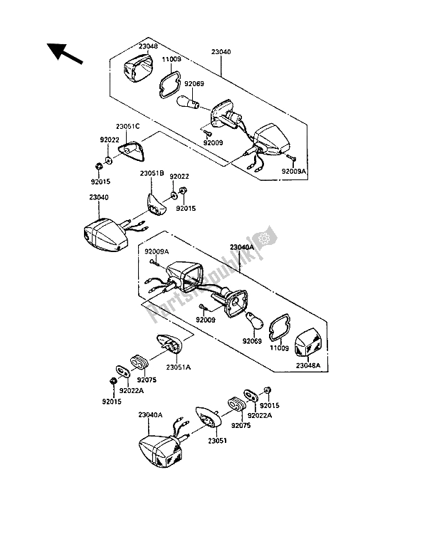 Wszystkie części do Kierunkowskazy Kawasaki GPZ 900R 1987