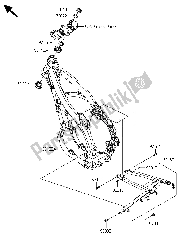 All parts for the Frame of the Kawasaki KX 450F 2014