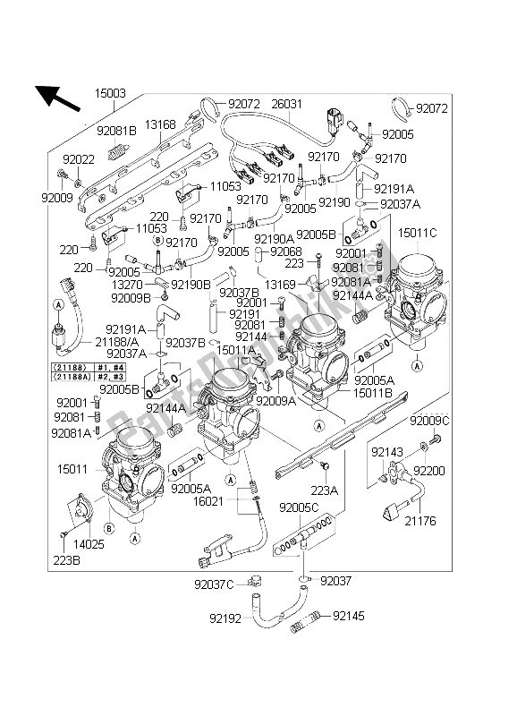 Alle onderdelen voor de Carburator van de Kawasaki ZRX 1200 2004