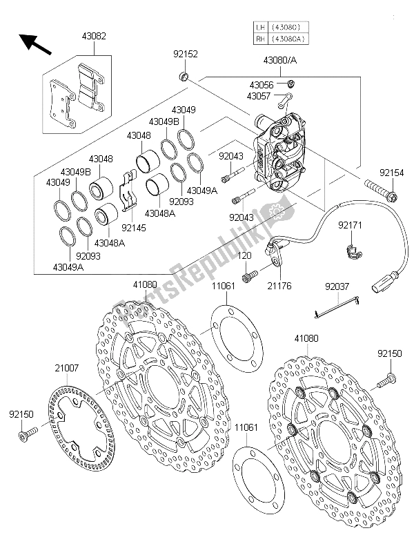 Tutte le parti per il Freno Anteriore del Kawasaki Ninja ZX 6R 600 2015
