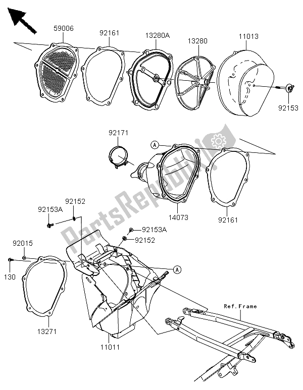 All parts for the Air Cleaner of the Kawasaki KX 450F 2009