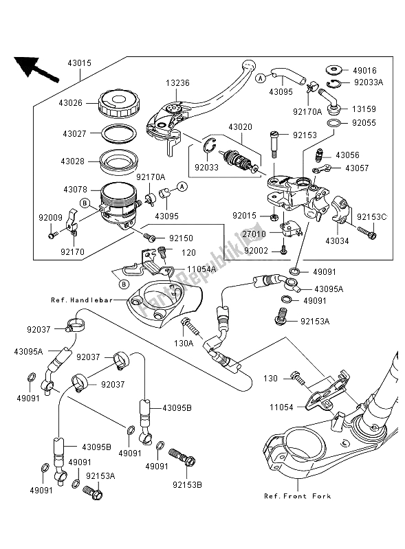 Alle onderdelen voor de Voorste Hoofdcilinder van de Kawasaki ZZR 1400 2006