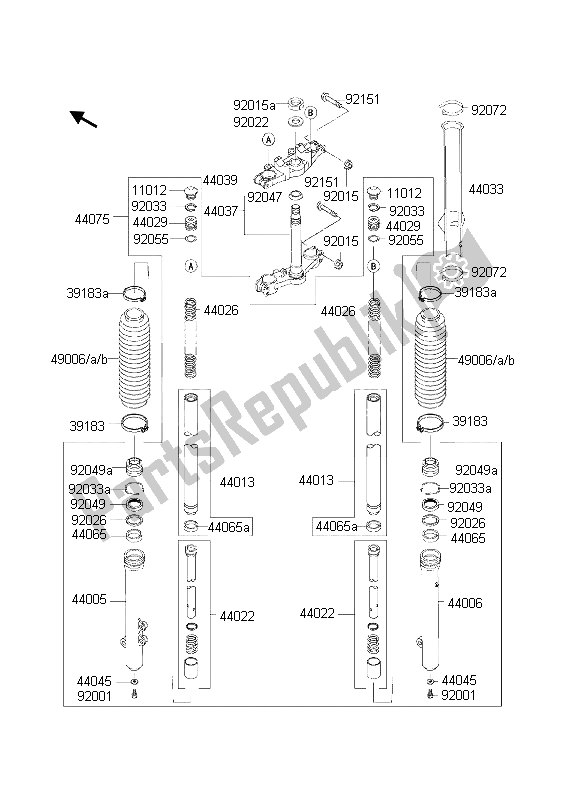 Wszystkie części do Przedni Widelec Kawasaki KMX 125 2002