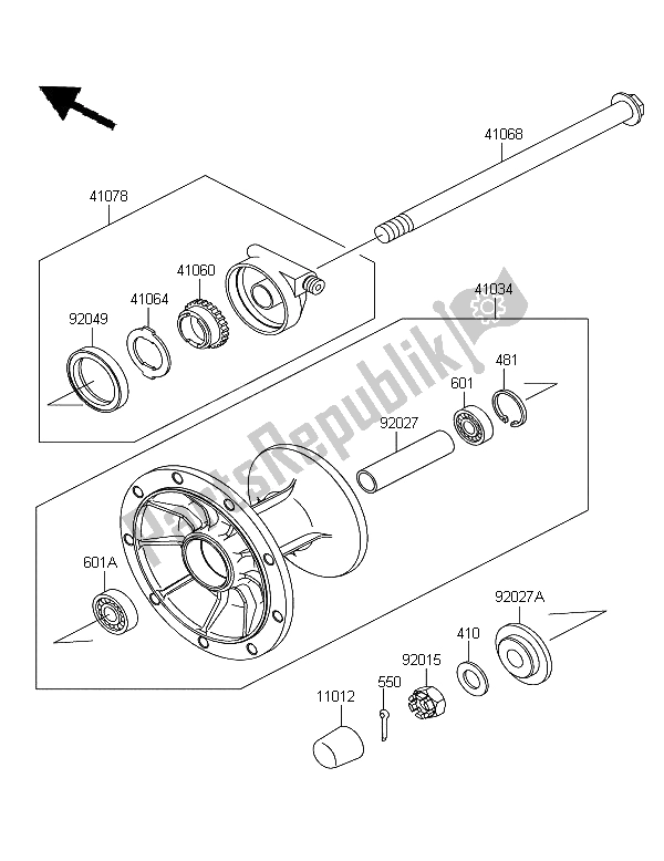 All parts for the Front Hub of the Kawasaki KLE 500 2006