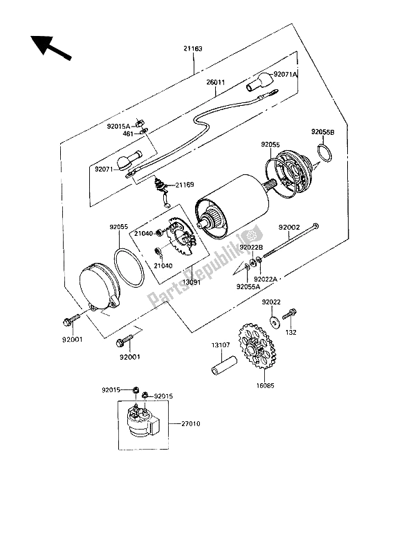 Alle onderdelen voor de Startmotor van de Kawasaki GPZ 900R 1993